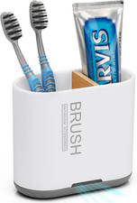 Toothbrush Holder Organizer with Drain Bamboo Divider Bathroom Countertop