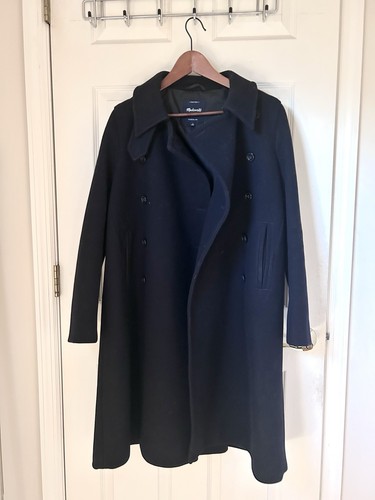 Madewell Double-Breasted Wool Blend Funnel-Neck Coat - Navy Blue - Size 4