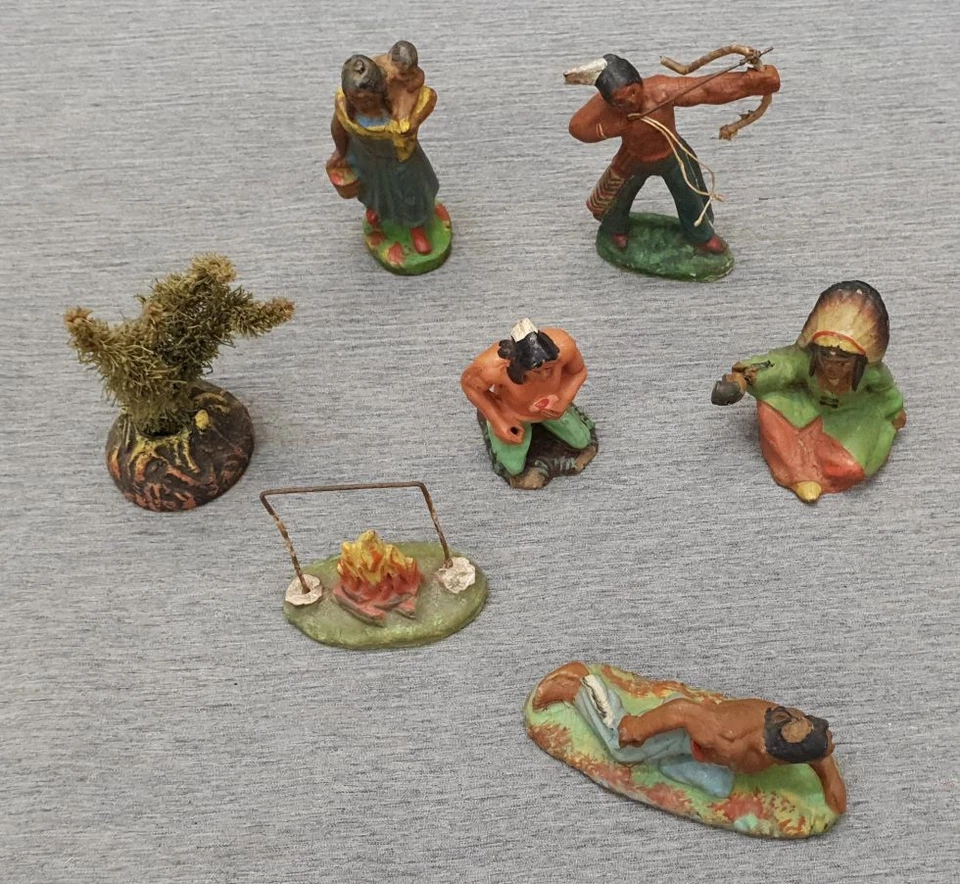 5 alte DDR Masse Indianer + Feuer & Busch Lineol Elastolin Durolin Fischer Beck - Bild 1 von 4