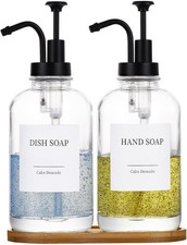 Glass Soap Dispenser with Pump, Dish and Hand Soap Dispenser for Kitchen Bathroo