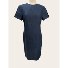 Vintage Talbots Irish 100% Linen Made In Hong Kong Navy Blue Shift Dress Small 8