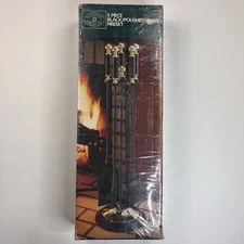 VTG NEW Solid Black Metal & Polished Brass Fireplace 5 Piece Set Windsor Browne