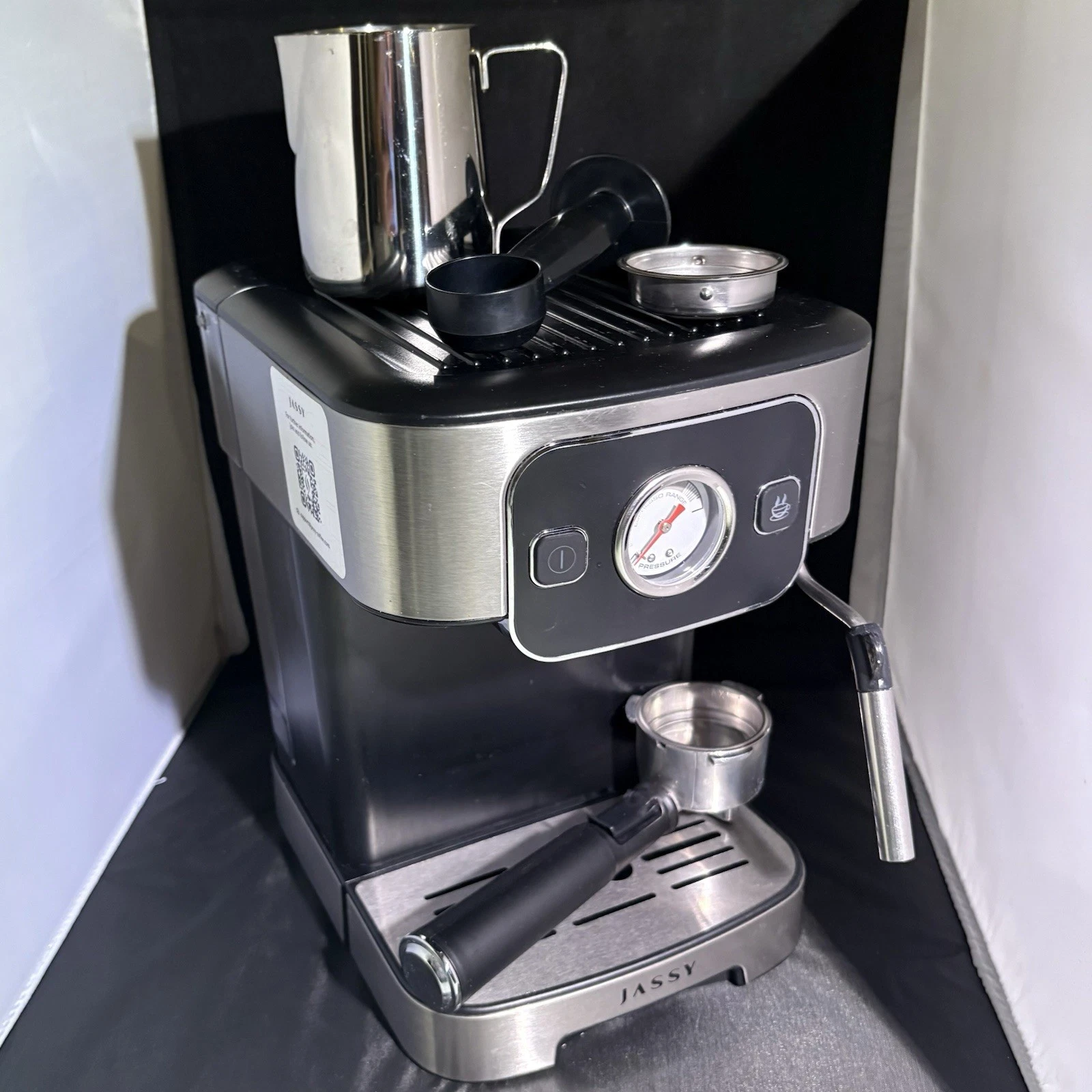 Jassy Espresso Machine with Milk Frother & Pressure Gauge – Assembled, No Box