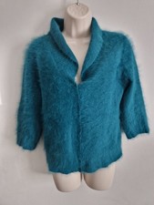 Monsoon Women Teal Angora Blend Cardigan Jumper Size Uk14 Great Condition