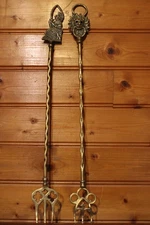 paire of antique brass roasting forks