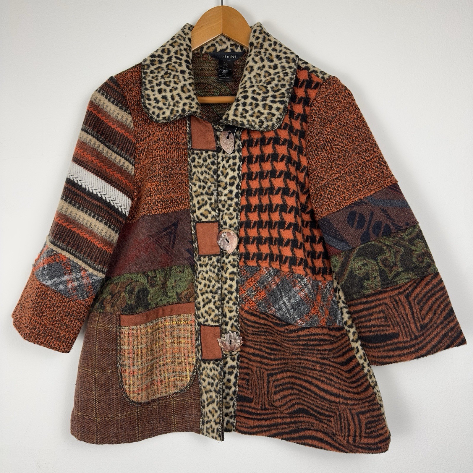 Ali Miles Patchwork Knit Jacket PS Boho Animal Pr… - image 1