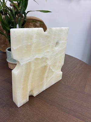 Large Honey Onyx Stone Slab - Unique Cheese Wedge Shape w/ Hole - 12x10''