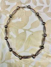 VINTAGE NATIVE AMERICAN NAVAJO STERLING SILVER PEARL & MELON BEAD NECKLACE 16”