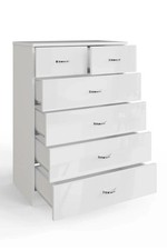 Tall 100cm White 6 Drawer Chest with High Gloss Fronts & Premium Metal Handles