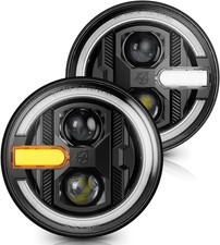 1200 Brighter anti Flicker LED Headlights W/Halo Amber Turn Signal, 7 Inch LED