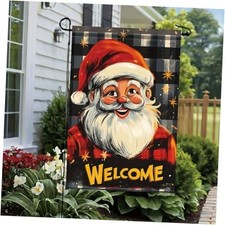 Christmas Garden Flag Santa Claus Welcome Flag 12x18 Inch Double Sided Outdoor
