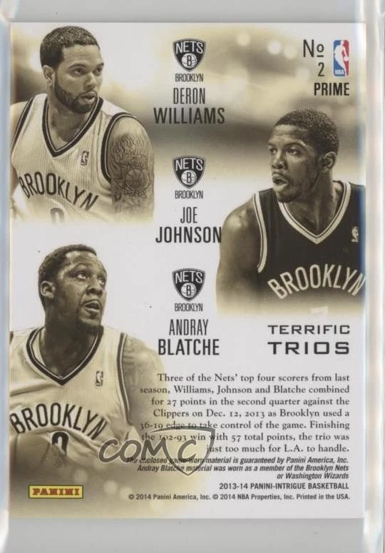 2013 Intrigue Terrific Trios Prime /25 Deron Williams Andray Blatche Joe Johnson - Image 2 of 2