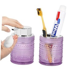 Bathroom Accessory Sets, Glass Toothbrush Holder and Soap Dispenser for Purple