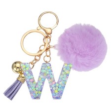 Alphabet Initial Letter Keychain Letter-W Cute Heart Resin Keyrings Purple