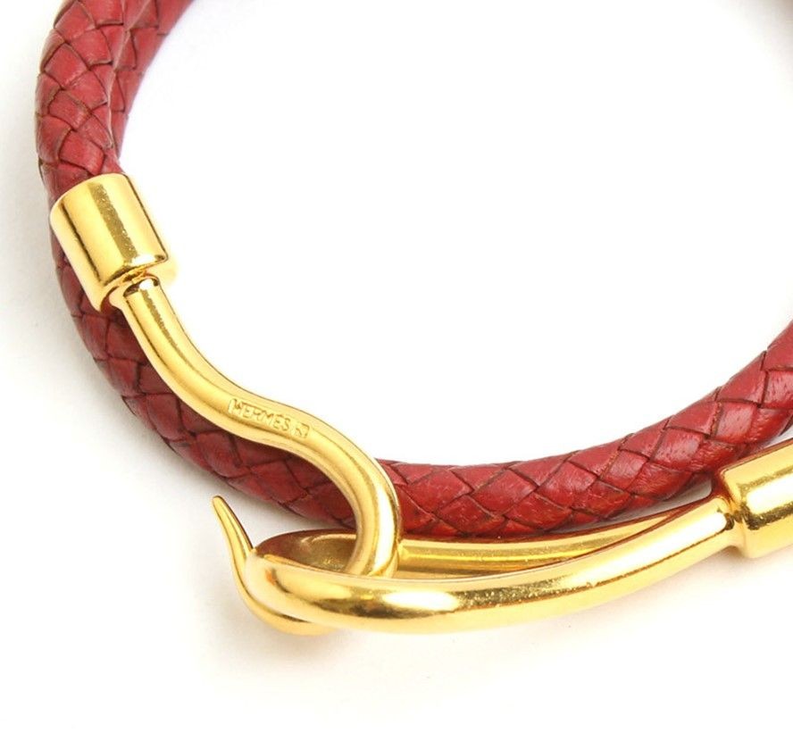 Hermes Burgundy Woven Leather Gold-tone Choker and Bracelet 27550391 thumbnail 3