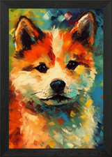 Akita Puppy Art Framed Wall Art Poster Canvas Print Picture