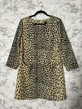 J. Crew Animal Print Shift Dress Womens Sz 6 Tan Black Pockets Lined EUC
