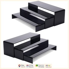 6Pcs Large Acrylic Display Risers for Collectibles, Black Rectangular Shelves