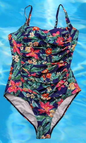Womens Ekouaer One Piece Swimsuit Ruched Tummy Control Retro Push up Size L NWT