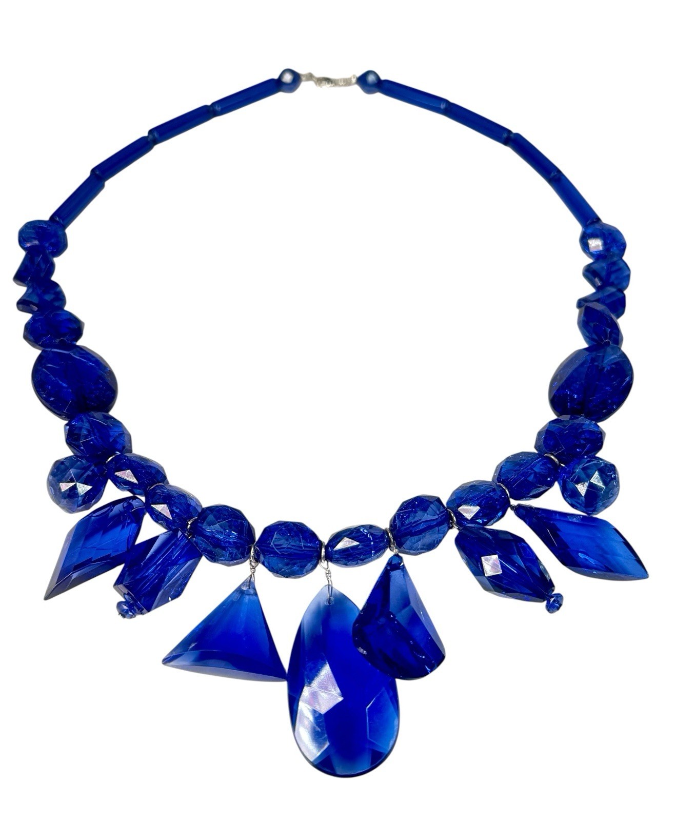 Large Blue Acrylic Statement Beaded Necklace - image 1