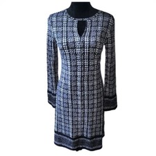 MICHAEL Michael Kors Long Bell Sleeve Jersey Knit Dress XS Black/White Plaid