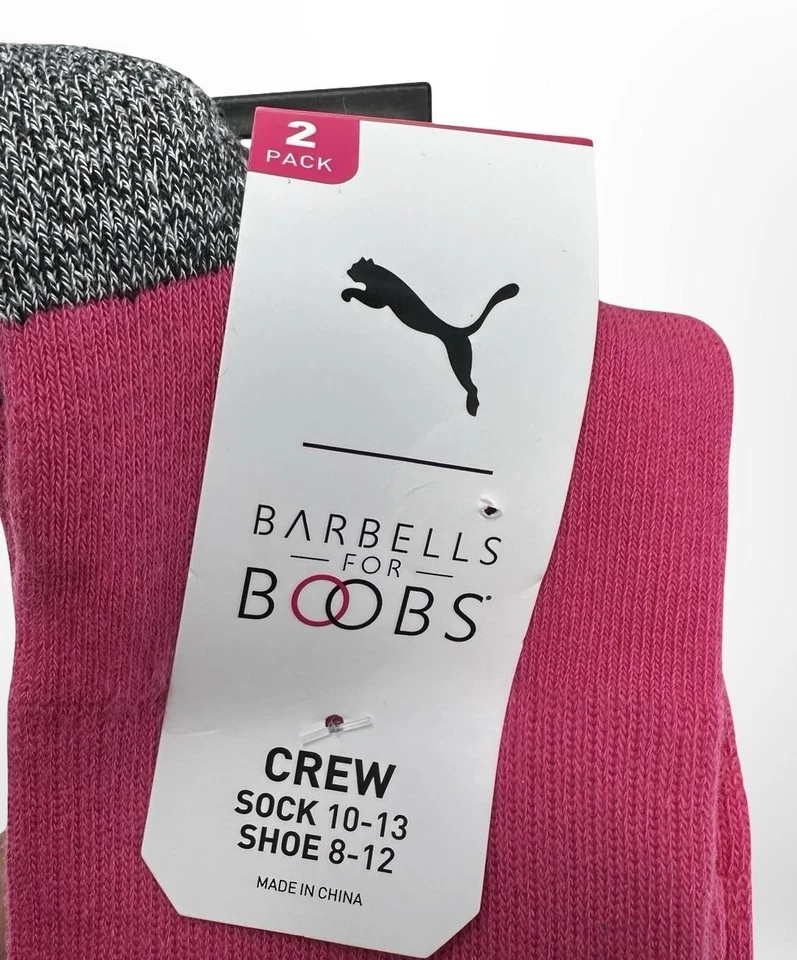 Puma Barbells For Boobs Crew Socks 2 Pack 10-13 Striped New - Image 2 of 4