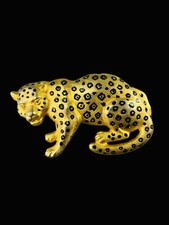 DOREEN RYAN Leopard Belt Buckle Gold Tone Rhinestone Eye Animal Vintage READ