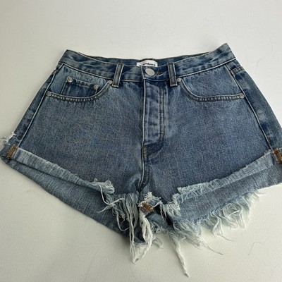 Superdown Cut Off Button Fly Denim Jean Shorts Distressed Raw Hem Size 26
