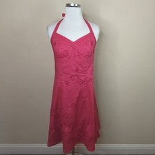 Ann Taylor Pink Halter Dress Size 6 Eyelet Embroidered Cotton A-Line