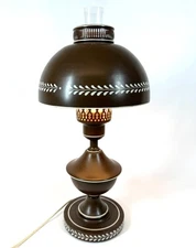 Vintage Brown Metal Toleware Tole Retro Plug-In Electric Underwriters Table Lamp