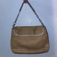Bolso de Hombro Tory Burch Amanda Paja Solapa Tejido Rafia Metálico Cadena Plateada