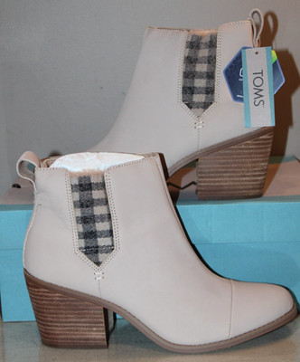 TOMS EVERLY-CUTOUT OATMEAL SUEDE/WAFFLE EMBOSSED BOOTS WOODEN HEEL SZ 7.5 NEW