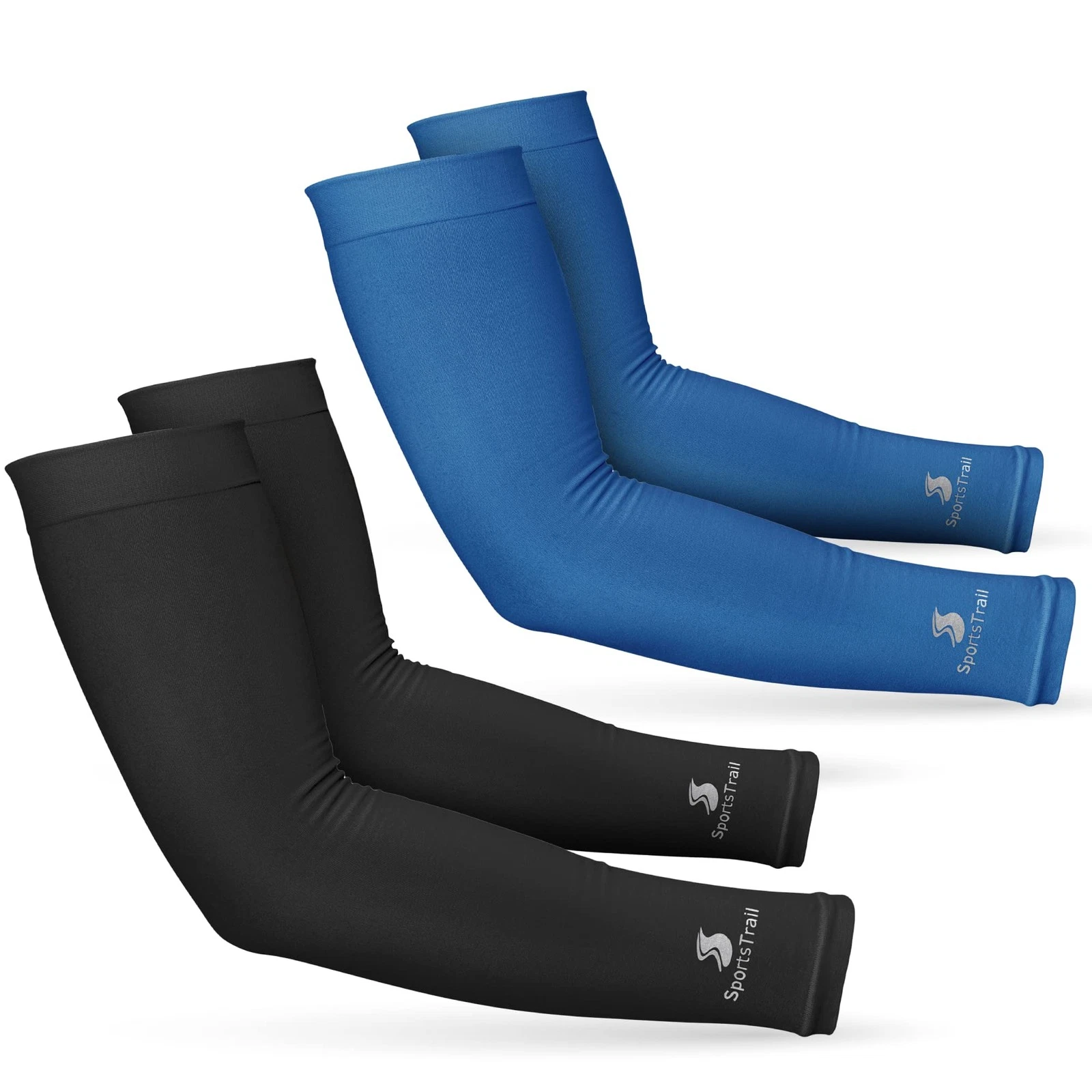 SportsTrail Cooling Arm One Size, 2 Pairs: 1 Pair Black + 1 Dark Blue