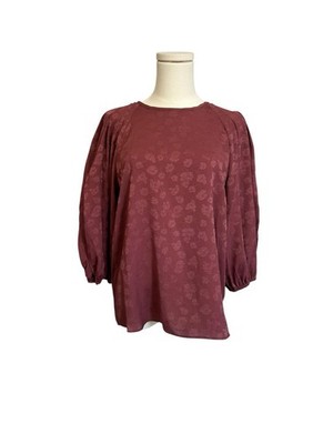 Current Air Jaquered Floral V-Neck Blouse Burgundy Size S