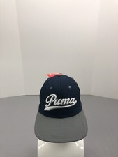 Puma Youth Hat Baseball Cap One Size Stretch Fit Navy Gray Script Logo Boys OSFA