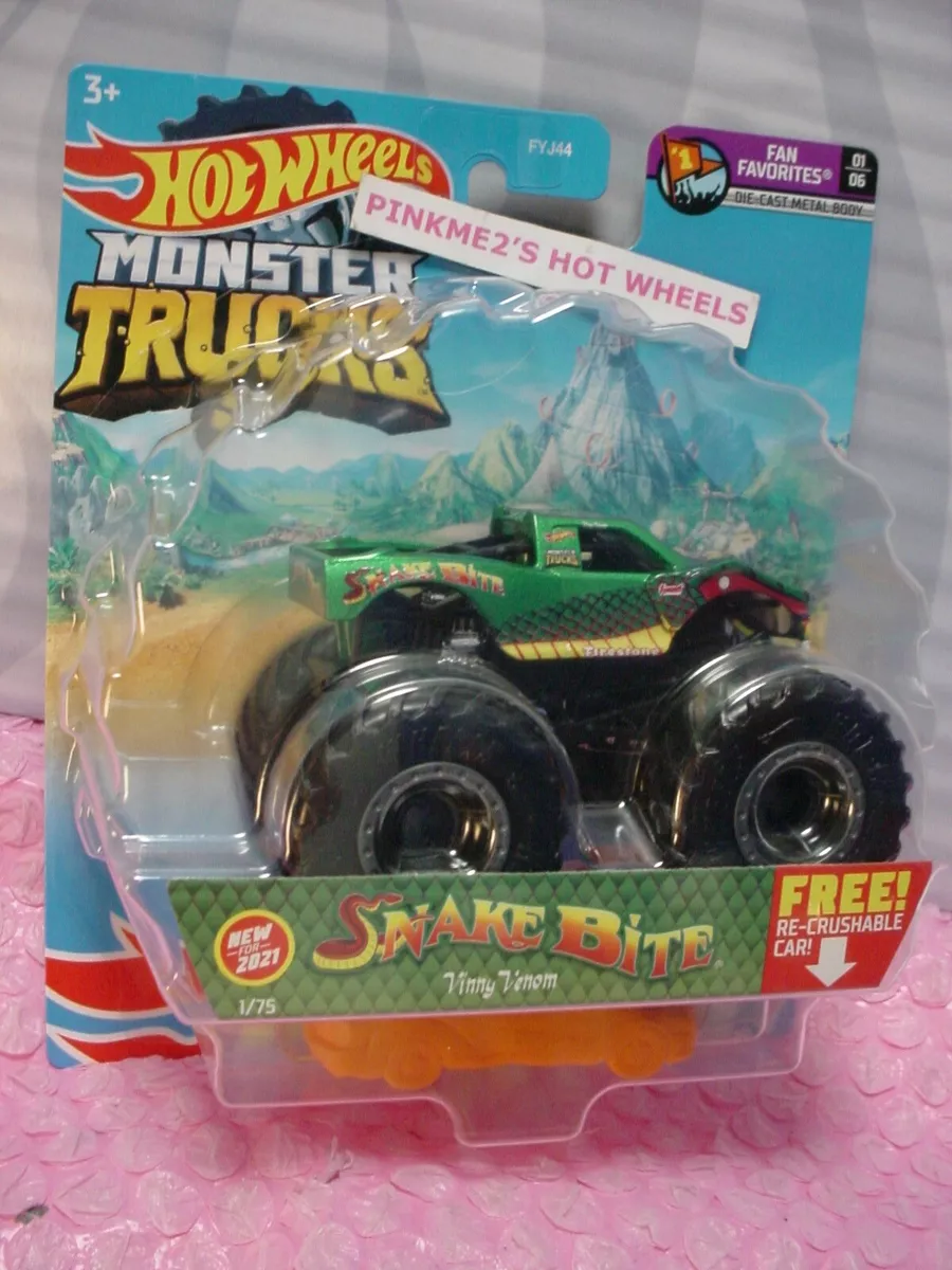 Hot Wheels Monster Trucks 1:64 Scale Vehicle - Snake Bite Vinny Venom