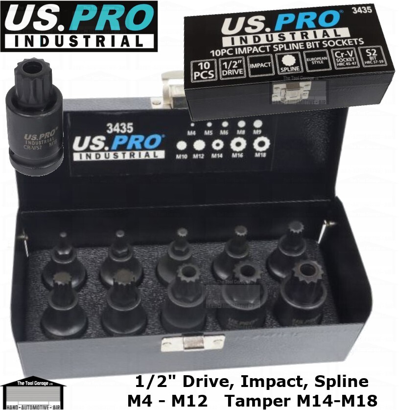 US PRO INDUSTRIAL Tools 10pc 1/2" dr Impact Spline Bit Sockets Set 3435 - Image 3