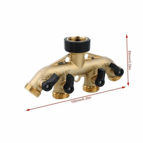 4 Wege 3/4" Wasserverteiler Messing Gartenschlauch Wasserhahn Verteiler Ventil - Bild 2 von 12