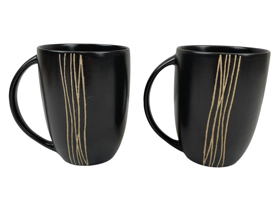 Tazas de café Mikasa tazas de té rayas negras en relieve 18 oz. Moderno Juego de 2 Foto 3 de 4