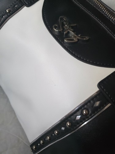 Sharif Black White Studs Adjustable Strap Crossbody KeyChain Wristlet Rare Style - Picture 7 of 12