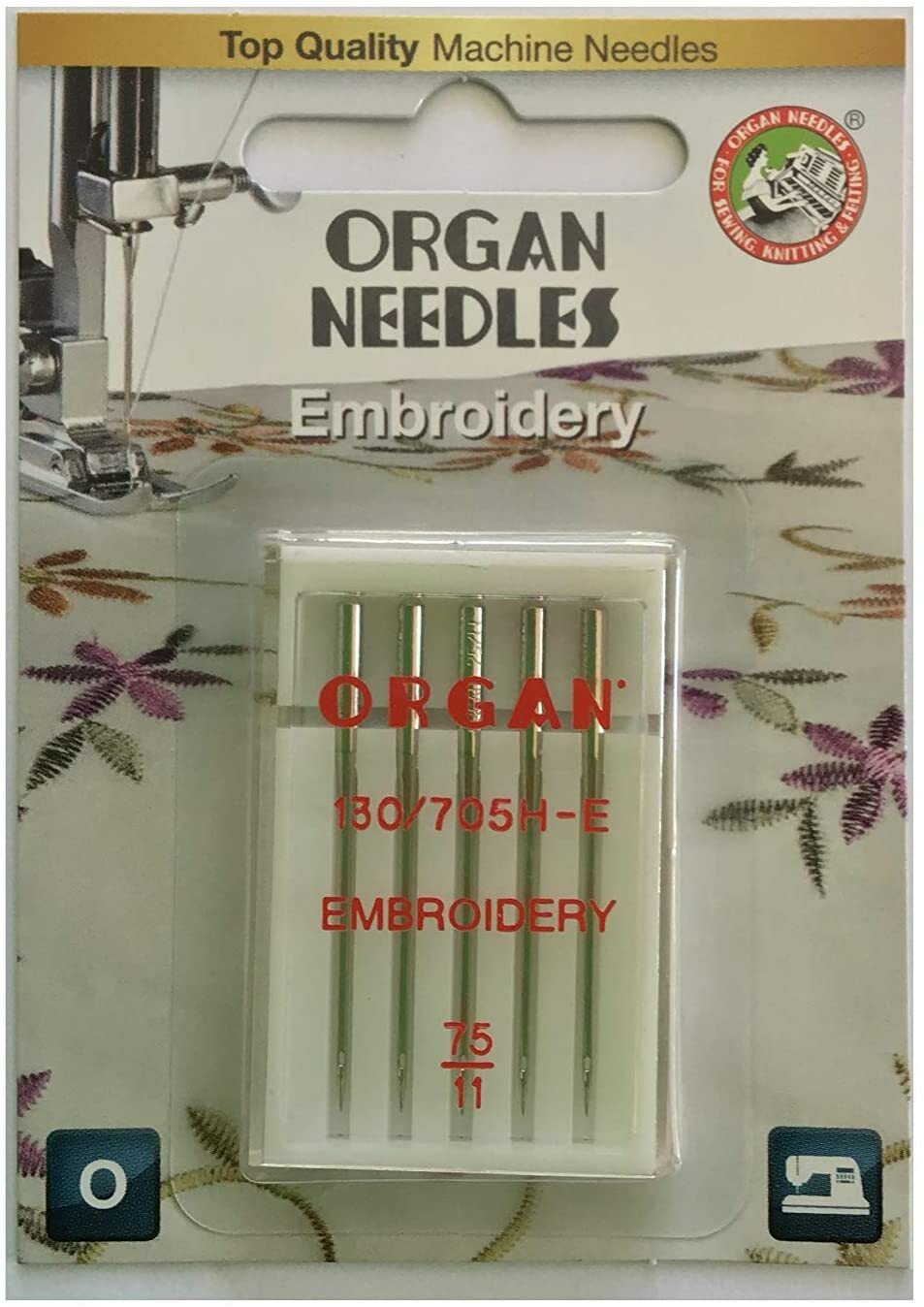 Organ Brother 5-Piece 75/11 Embroidery Sewing Machine Needles