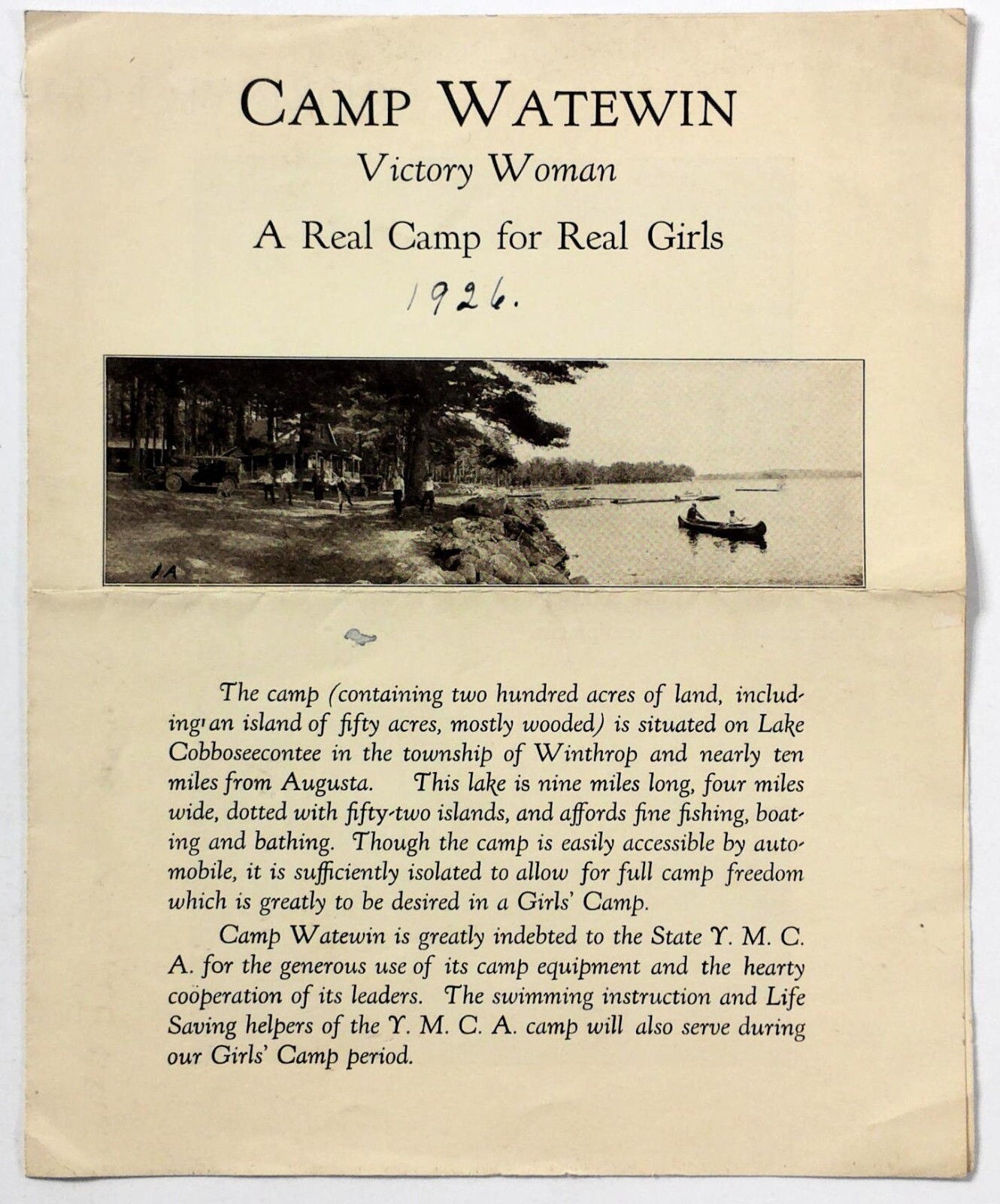 1926 Brochure CAMP WATEWIN Real Girls Lake Cobbosseecontee Winthrop