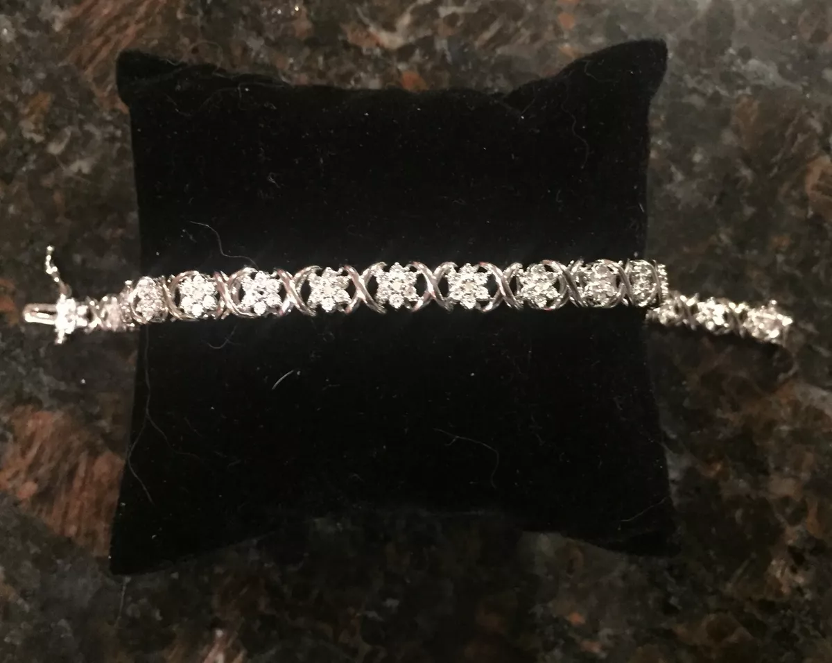 Sterling Silver Bridge Diamond 1 10 Ct Flower X Pattern Link