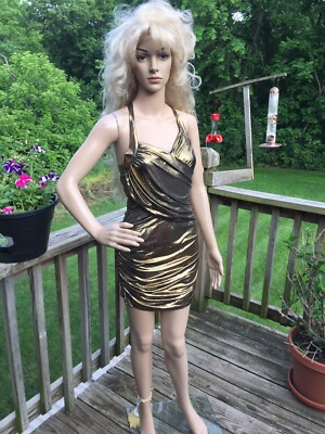 M Great Glam Gold Metallic Stretchy Bodycon Clubbing Party Cocktail Cruise  Dress | eBay