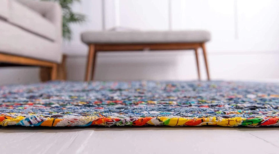 100% Cotton Braided Rectangle Natural Indian Area Rug Floor Decor Carpet Rug Mat - Image 4 of 4