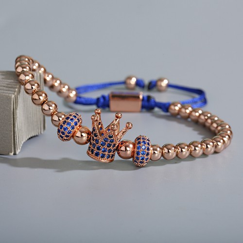 Luxury 18K Gold Micro Pave CZ Crown Copper Beads Adjust Men Women Bracelets - Picture 23 of 25