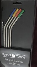Set of 4 Stainless Steel Drinking Straws with Cleaning Brush, Universal Fit