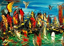 AMERICANA  ORIGINAL OIL Painting  Stretched CONTEMPORARY IMPRESSIONIST T87E7