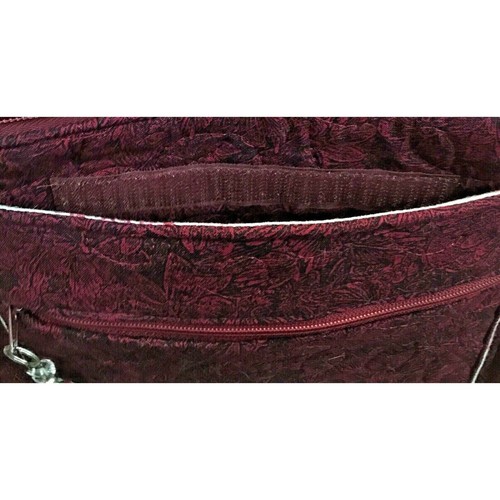 Lamar Bags by Lauren Fabric Angel Charm Zippers Burgundy Leaf Pattern - Picture 4 of 8