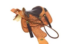 Leather Saddle Ornament Embossed Tooled Doll Accessory 5.5" Shearling